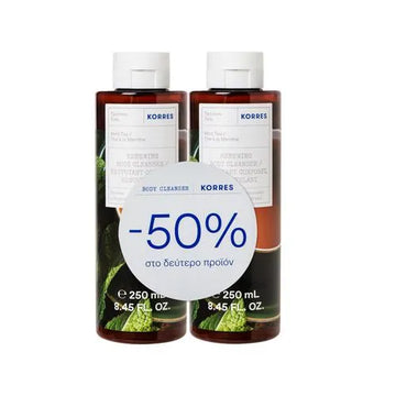 Korres Body Cleanser Mint Tea 1+1 Δώρο - Προσφορά -50% στο δεύτερο προϊόν, 2 x 250ml με άρωμα πράσινου τσαγιού και μέντας